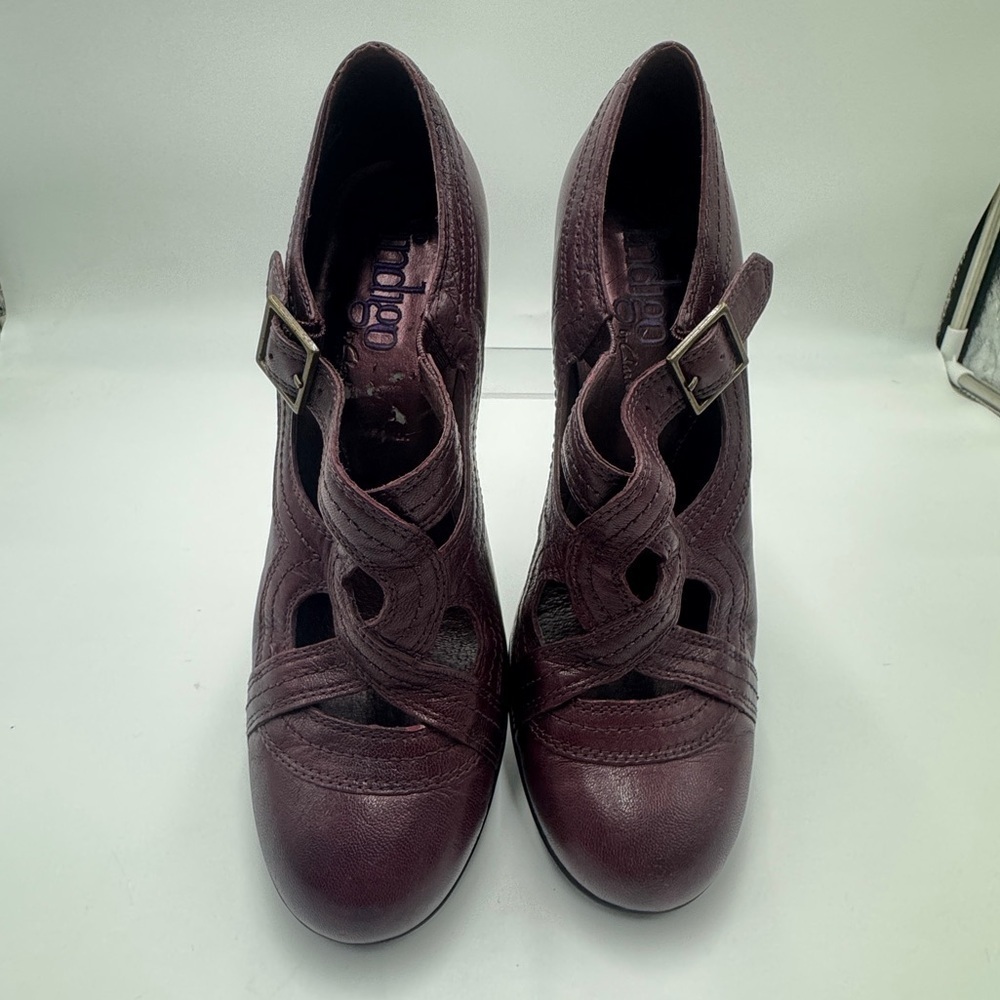 Indigo By Clarks Vintage Retro Leather Y2K Heels Plum Size 9m Rare - Picture 5 of 12
